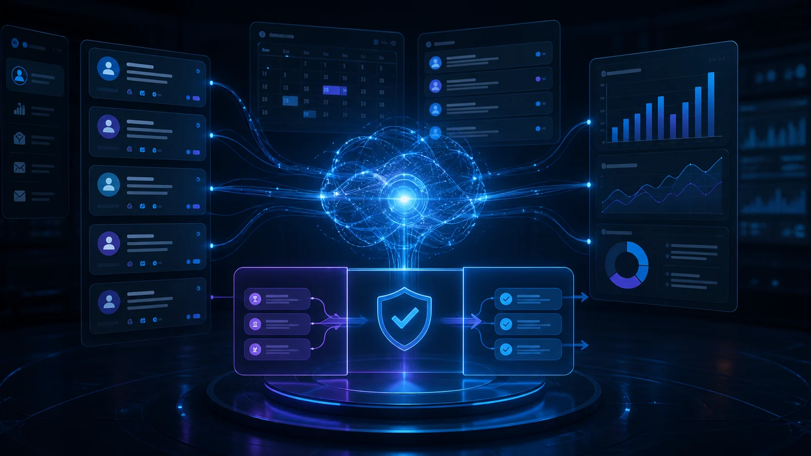 ИИ-агент в CRM соединяет карточки клиентов, календарь, сообщения и аналитику через шлюз согласования