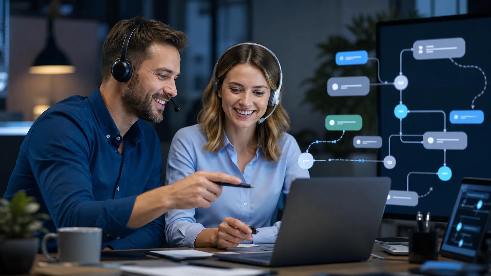 Два менеджера работают с автоматизированным сценарием Salesbot в amoCRM
